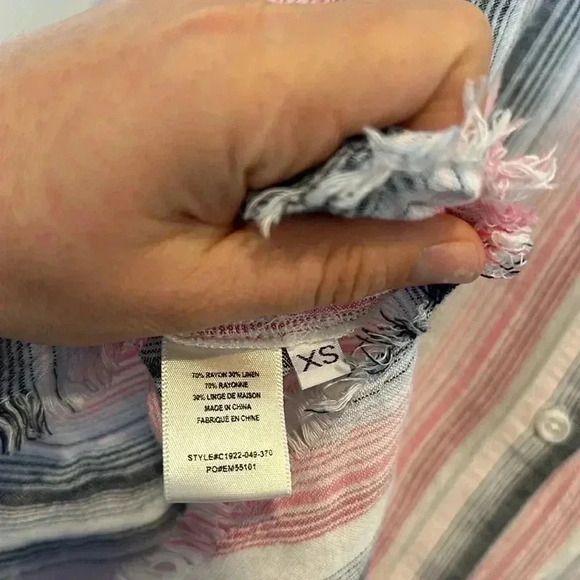 Cloth & Stone Pink Blue Striped Linen Blend Raw Hem Button Down Shift Dress XS - Picture 11 of 11